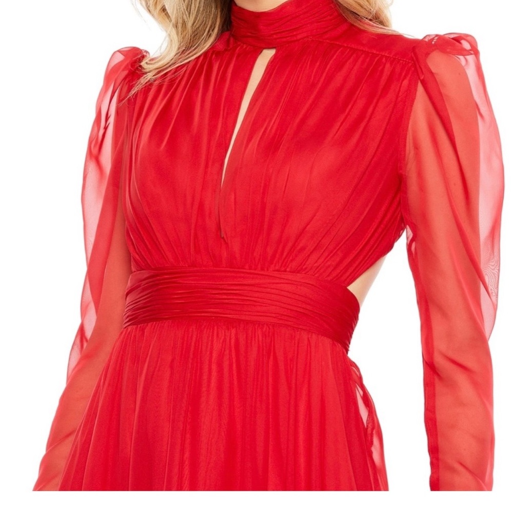 Mac Duggal Vibrant Red Long Sleeve Dress